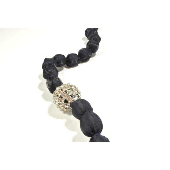 Neiman Marcus Lee Angel Black Silk Bauble Knot Fireball Tie Necklace NWT 350 - Picture 2 of 12